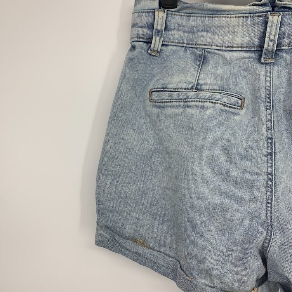 Express Denim Shorts Shortie Super High Rise Blue Cuffed Paperbag - Picture 9 of 10